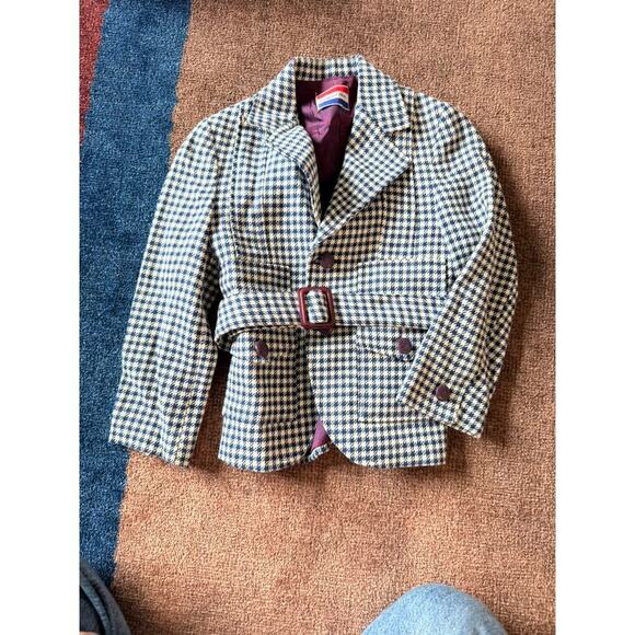 Elegant Heir Vintage Houndstooth Wool Jacket Belt‎ - 4/5T - Picture 2 of 9